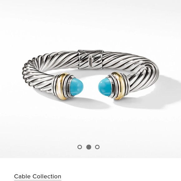 David Yurman Turquoise Gold rim Cable Cuff - Picture 2 of 4